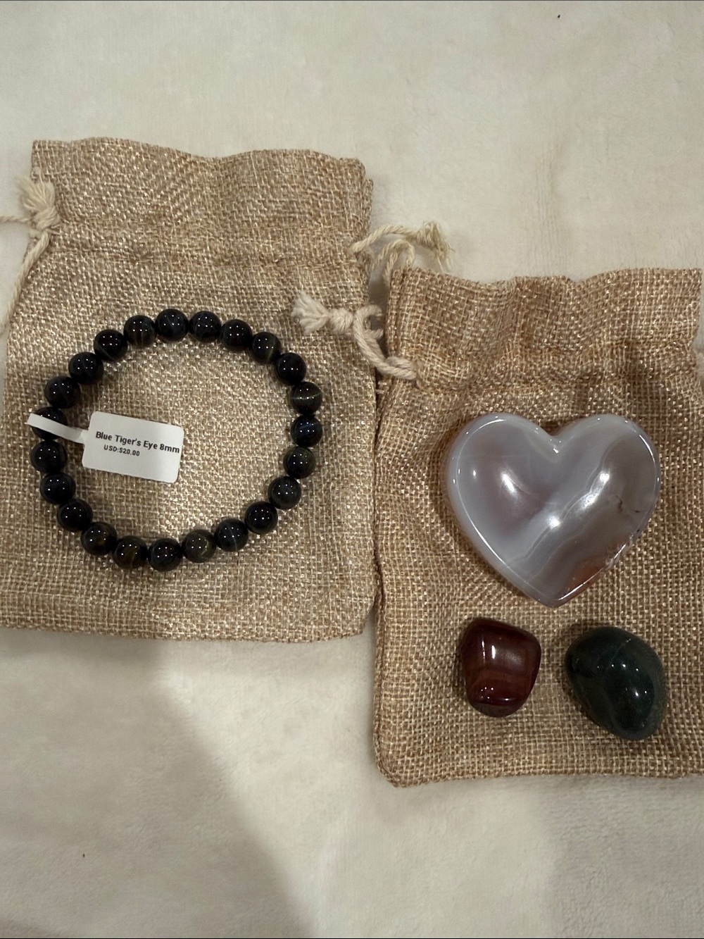Blue Tiger's Eye Beaded Bracelet, Agate Flower, Tigers Eye Red, Bloodstone